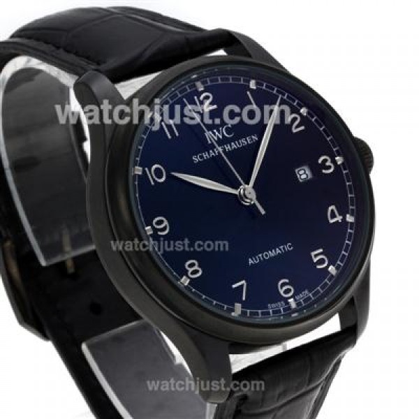 IWC Portuguese Automatic PVD Case with Black Dial-Leather Strap