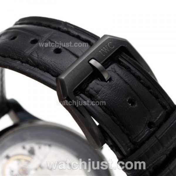 IWC Portuguese Automatic PVD Case with Black Dial-Leather Strap