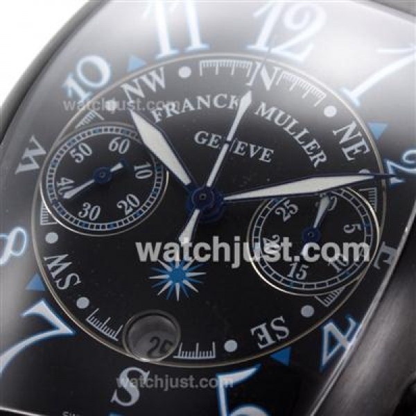 Franck Muller Casablanca Chronograph Swiss Valjoux 7750 Movement PVD Case with Black Dial-Rubber Strap