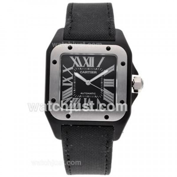 UK 1:1 Wholesale Replica Cartier Santos Watches With Black Dials For Sale