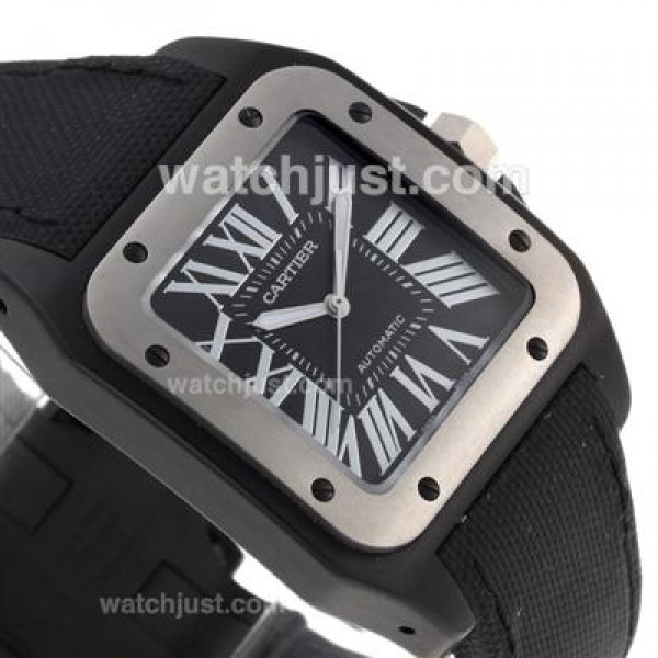 UK 1:1 Wholesale Replica Cartier Santos Watches With Black Dials For Sale