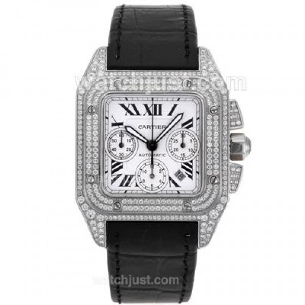 Best Quality Cartier Santos 100 Replica Watches With White Dials For Men