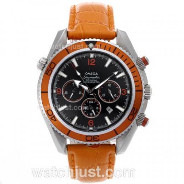 Omega Seamaster Planet Ocean Automatic with Orange Markers and Bezel-Leather Strap
