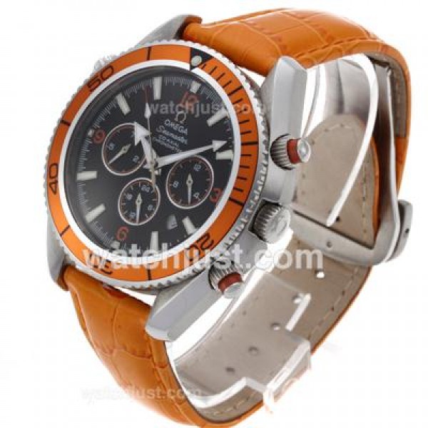 Omega Seamaster Planet Ocean Automatic with Orange Markers and Bezel-Leather Strap