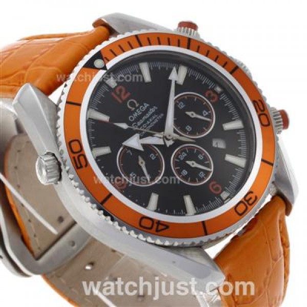 Omega Seamaster Planet Ocean Automatic with Orange Markers and Bezel-Leather Strap