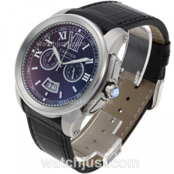 Cartier Calibre de Cartier Working Chronograph with Black Dial-Leather Strap