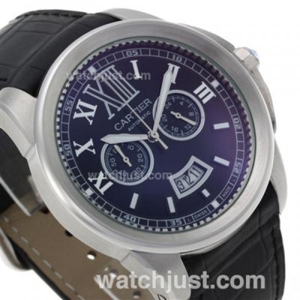 Cartier Calibre de Cartier Working Chronograph with Black Dial-Leather Strap