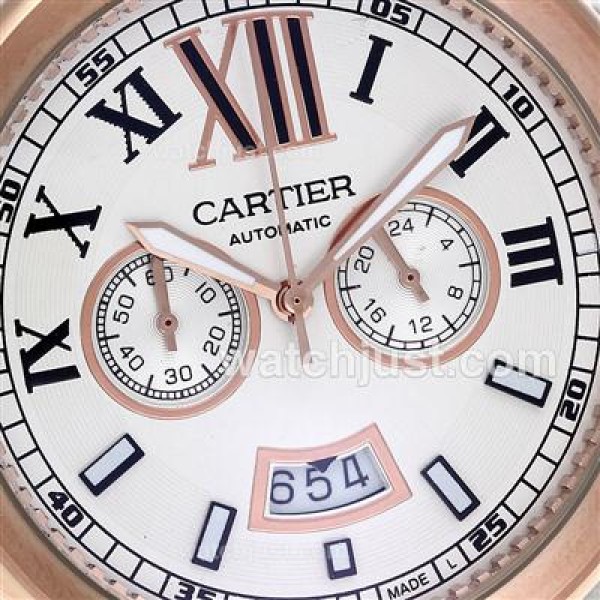 Cartier Calibre de Cartier Working Chronograph Two Tone Case with White Dial-Leather Strap