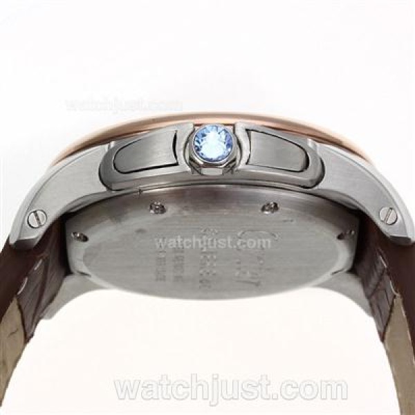 Cartier Calibre de Cartier Working Chronograph Two Tone Case with White Dial-Leather Strap