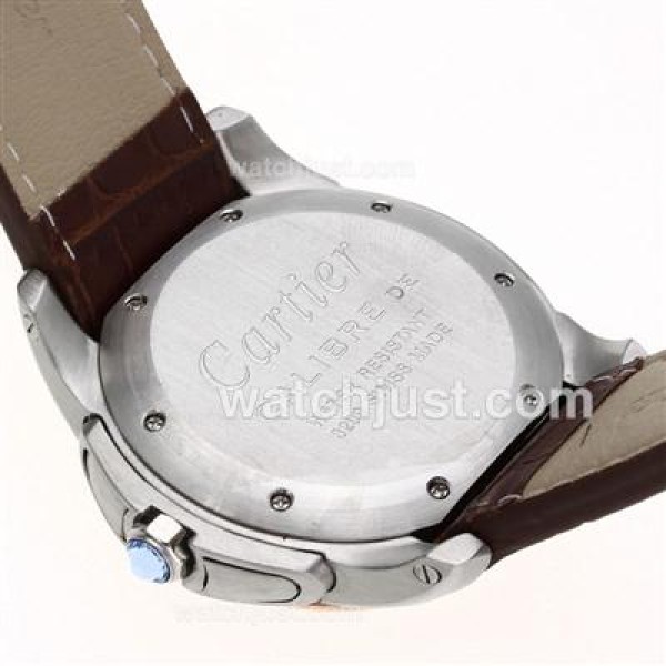 Cartier Calibre de Cartier Working Chronograph Two Tone Case with White Dial-Leather Strap