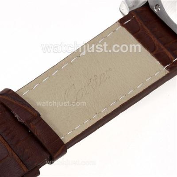 Cartier Calibre de Cartier Working Chronograph Two Tone Case with White Dial-Leather Strap