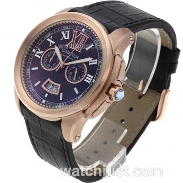 Cartier Calibre de Cartier Working Chronograph Rose Gold Case with Black Dial-Leather Strap