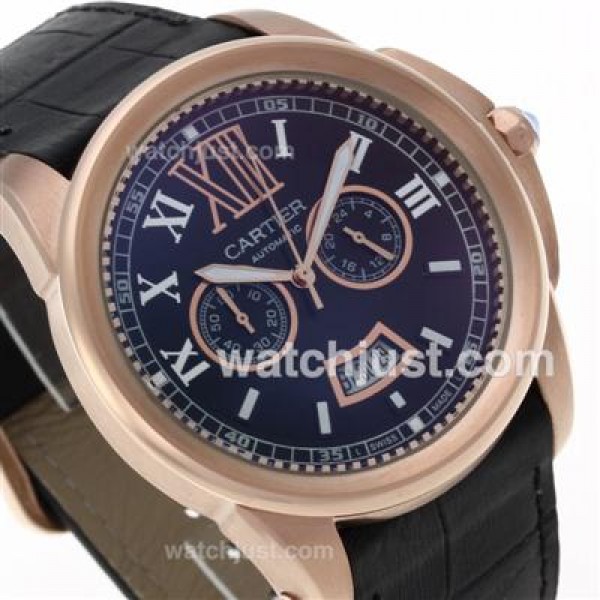 Cartier Calibre de Cartier Working Chronograph Rose Gold Case with Black Dial-Leather Strap