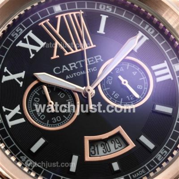 Cartier Calibre de Cartier Working Chronograph Rose Gold Case with Black Dial-Leather Strap
