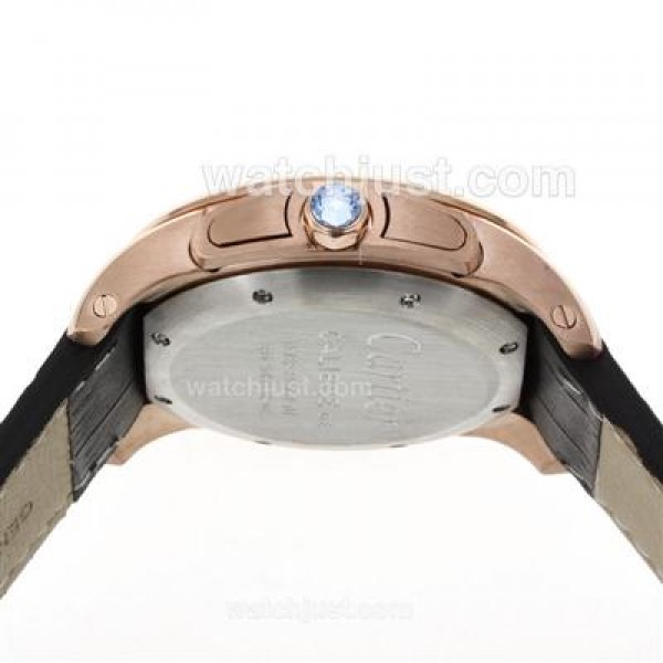 Cartier Calibre de Cartier Working Chronograph Rose Gold Case with Black Dial-Leather Strap