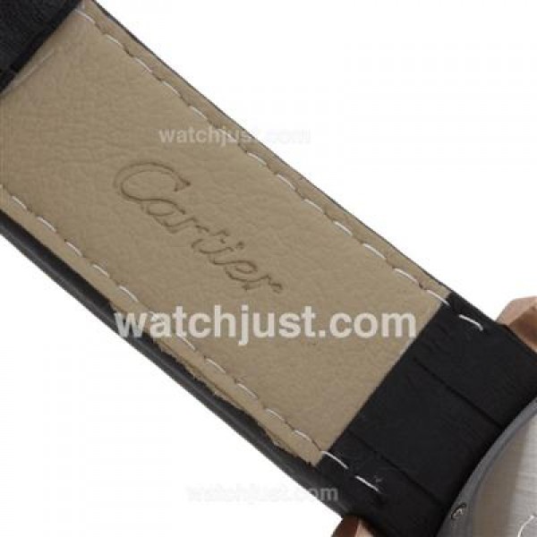 Cartier Calibre de Cartier Working Chronograph Rose Gold Case with Black Dial-Leather Strap