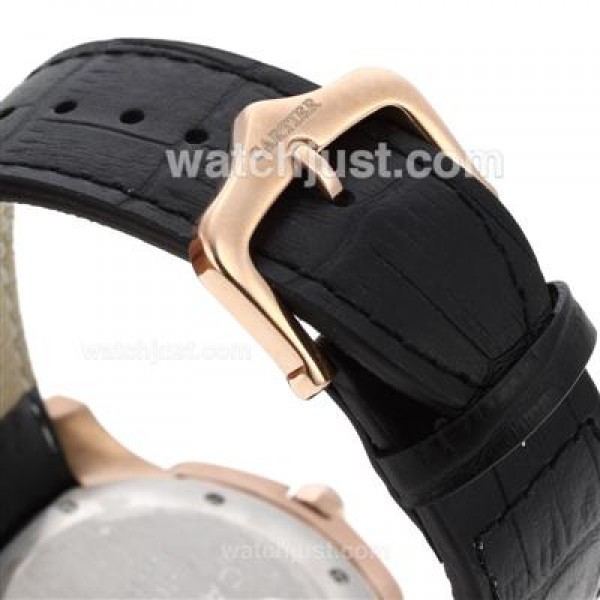 Cartier Calibre de Cartier Working Chronograph Rose Gold Case with Black Dial-Leather Strap