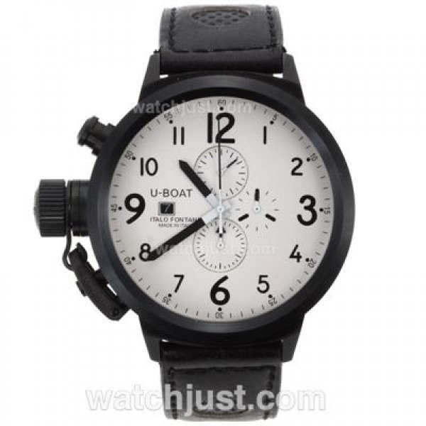 U-Boat Italo Fontana Working Chronograph PVD Case with White Dial-Leather Strap