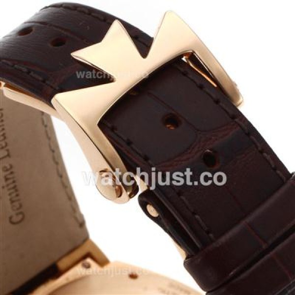 Vacheron Constantin Overseas Swiss ETA 2836 Movement Rose Gold Case with White Dial-Leather Strap