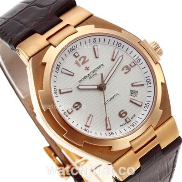Vacheron Constantin Overseas Swiss ETA 2836 Movement Rose Gold Case with White Dial-Leather Strap
