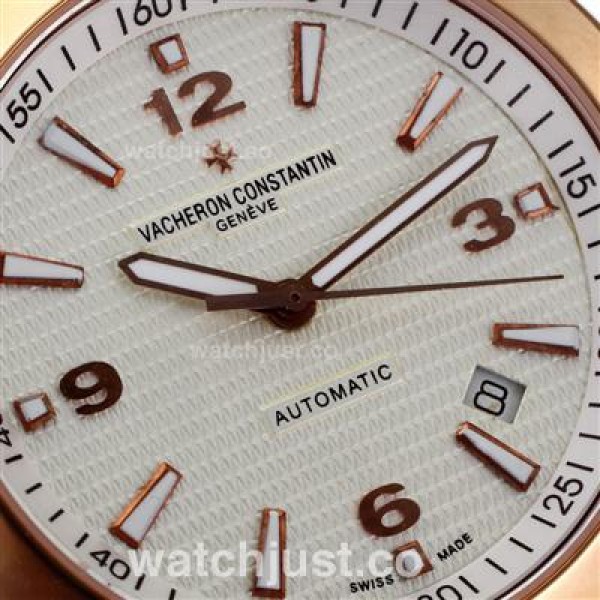 Vacheron Constantin Overseas Swiss ETA 2836 Movement Rose Gold Case with White Dial-Leather Strap