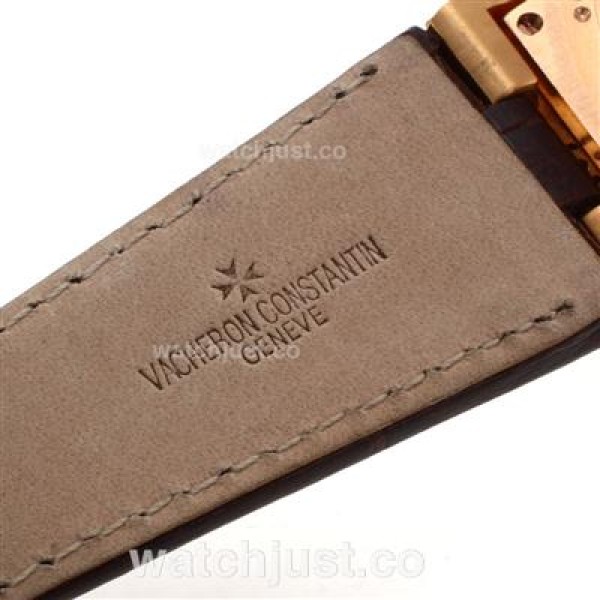 Vacheron Constantin Overseas Swiss ETA 2836 Movement Rose Gold Case with White Dial-Leather Strap