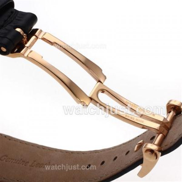 Vacheron Constantin Overseas Swiss ETA 2836 Movement Rose Gold Case with Black Dial-Leather Strap