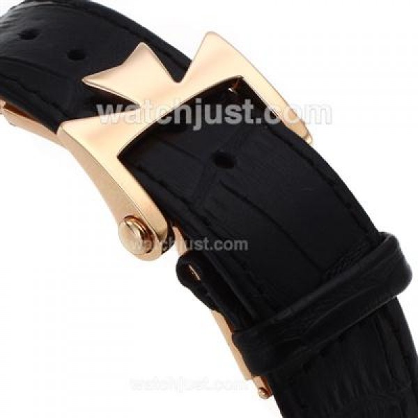 Vacheron Constantin Overseas Swiss ETA 2836 Movement Rose Gold Case with Black Dial-Leather Strap