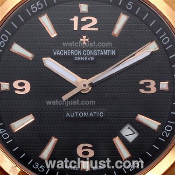 Vacheron Constantin Overseas Swiss ETA 2836 Movement Rose Gold Case with Black Dial-Leather Strap