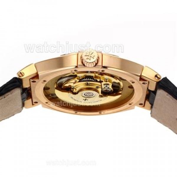 Vacheron Constantin Overseas Swiss ETA 2836 Movement Rose Gold Case with Black Dial-Leather Strap