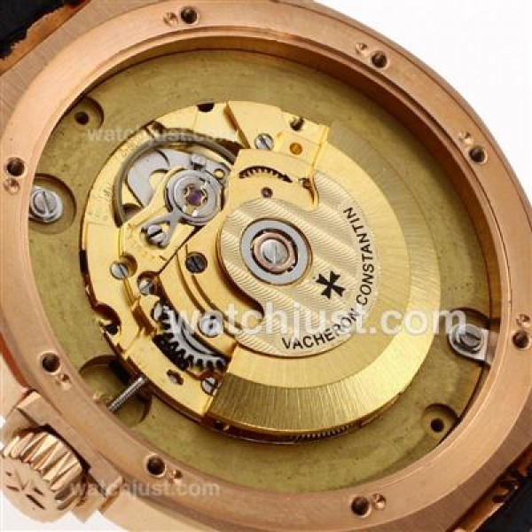 Vacheron Constantin Overseas Swiss ETA 2836 Movement Rose Gold Case with Black Dial-Leather Strap
