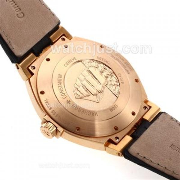 Vacheron Constantin Overseas Swiss ETA 2836 Movement Rose Gold Case with Black Dial-Leather Strap