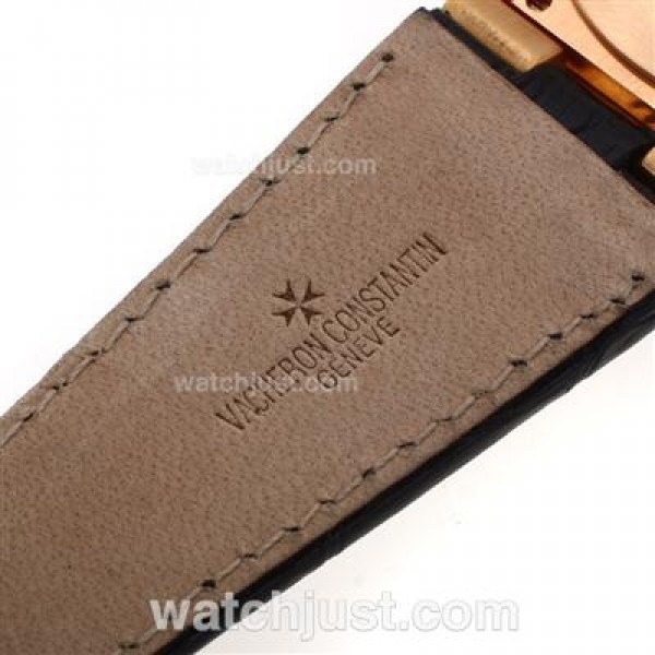 Vacheron Constantin Overseas Swiss ETA 2836 Movement Rose Gold Case with Black Dial-Leather Strap