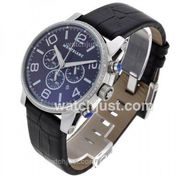 Montblanc Time Walker Working Chronograph Diamond Bezel with Black Dial-Leather Strap