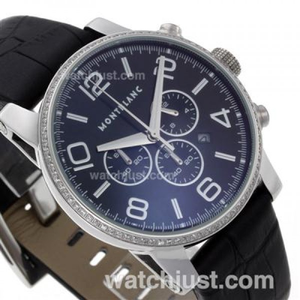 Montblanc Time Walker Working Chronograph Diamond Bezel with Black Dial-Leather Strap