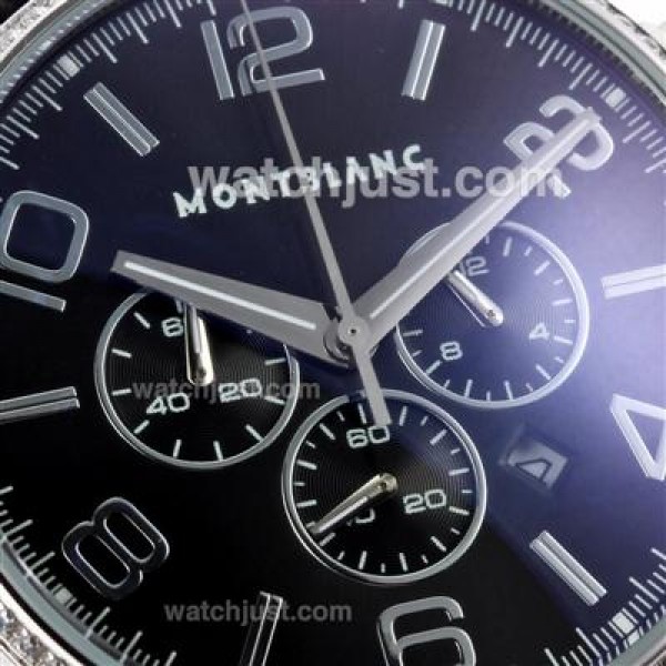 Montblanc Time Walker Working Chronograph Diamond Bezel with Black Dial-Leather Strap
