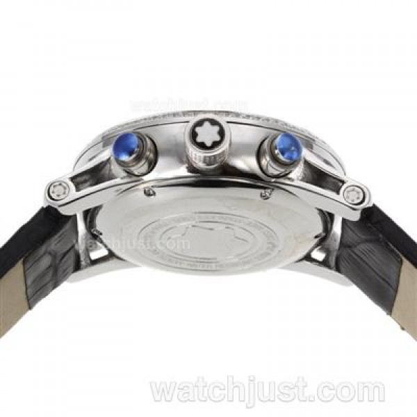 Montblanc Time Walker Working Chronograph Diamond Bezel with Black Dial-Leather Strap