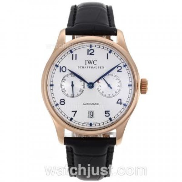 IWC Portuguese Working Power Reserve Automatic Rose Gold Case with White Dial-Leather Strap