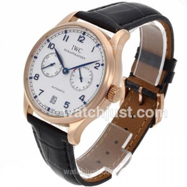 IWC Portuguese Working Power Reserve Automatic Rose Gold Case with White Dial-Leather Strap