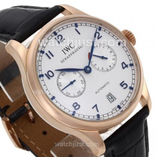 IWC Portuguese Working Power Reserve Automatic Rose Gold Case with White Dial-Leather Strap