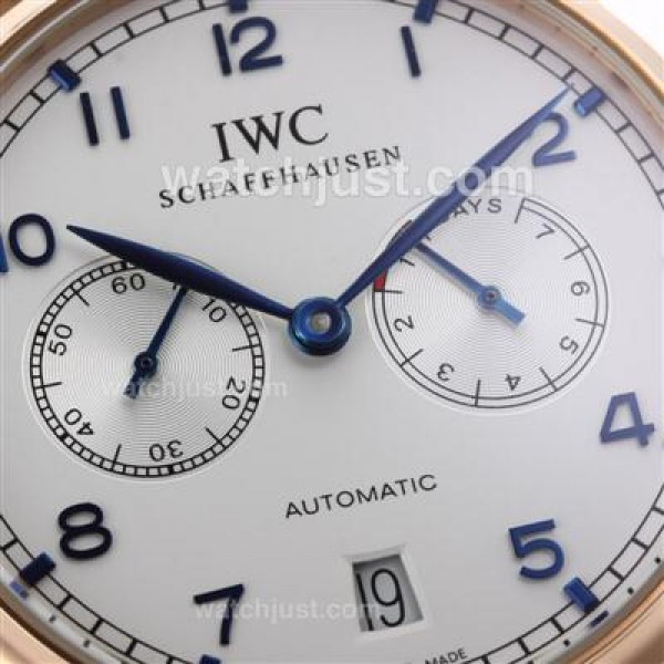 IWC Portuguese Working Power Reserve Automatic Rose Gold Case with White Dial-Leather Strap