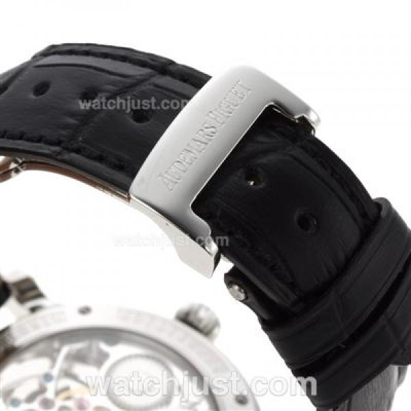 Swiss Movement Audemars Piguet Jules Audemars Skeleton Working Tourbillon Manual Winding Fake Watches With Black Dial-Leather Strap