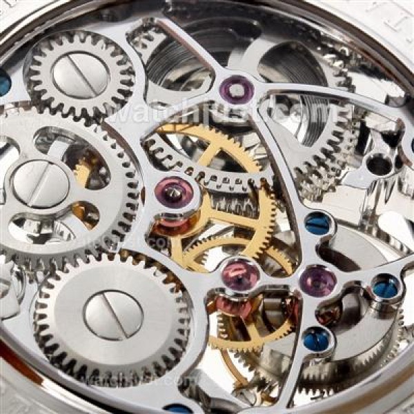 Swiss Movement Audemars Piguet Jules Audemars Skeleton Working Tourbillon Manual Winding Fake Watches With Black Dial-Leather Strap