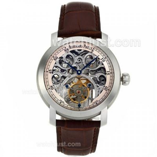 Audemars Piguet Jules Audemars Skeleton Working Tourbillon Manual Winding with White Dial-Leather Strap