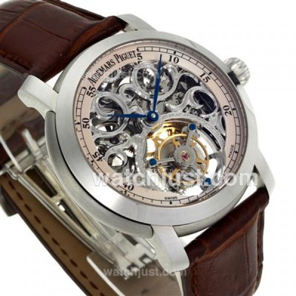 Audemars Piguet Jules Audemars Skeleton Working Tourbillon Manual Winding with White Dial-Leather Strap