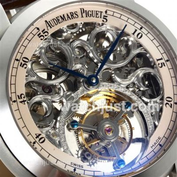 Audemars Piguet Jules Audemars Skeleton Working Tourbillon Manual Winding with White Dial-Leather Strap