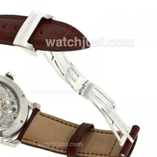 Audemars Piguet Jules Audemars Skeleton Working Tourbillon Manual Winding with White Dial-Leather Strap