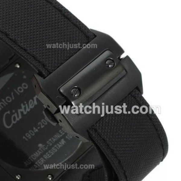 Cartier Santos 100 Swiss ETA 2824 Movement PVD Case with Black Dial-Nylon Strap