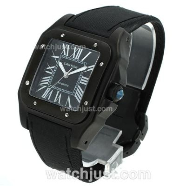 Cartier Santos 100 Swiss ETA 2824 Movement PVD Case with Black Dial-Nylon Strap