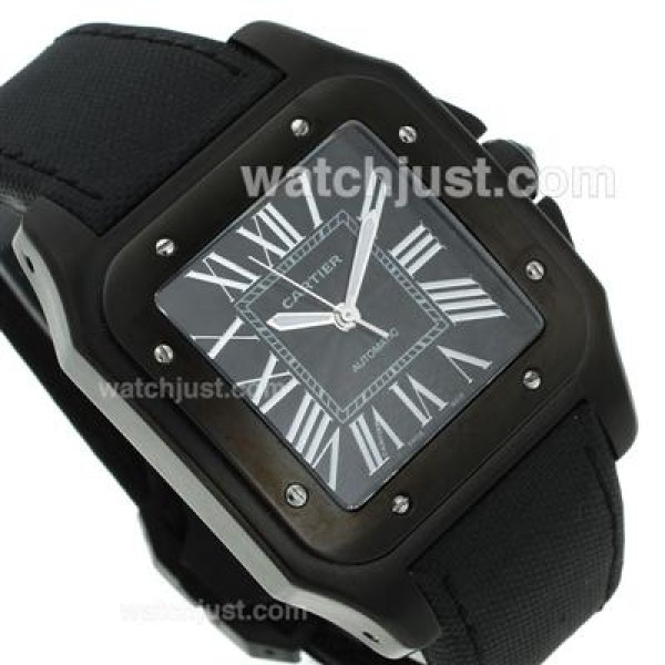 Cartier Santos 100 Swiss ETA 2824 Movement PVD Case with Black Dial-Nylon Strap